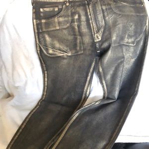 Versace gold tone coated slim jeans